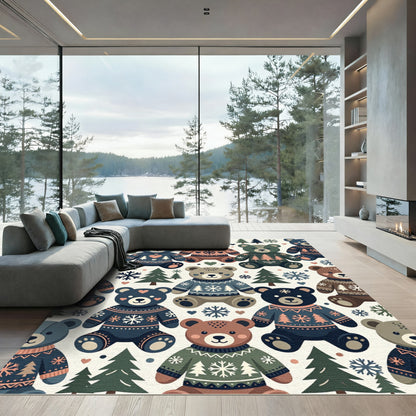 Cozy Winter Bear Nordic Christmas Fleece Rug