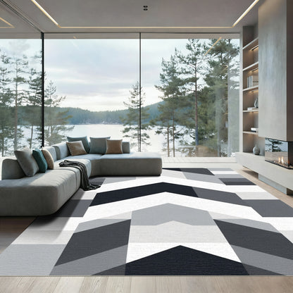 Monochromatic Geometric Chevron Blocks Rug