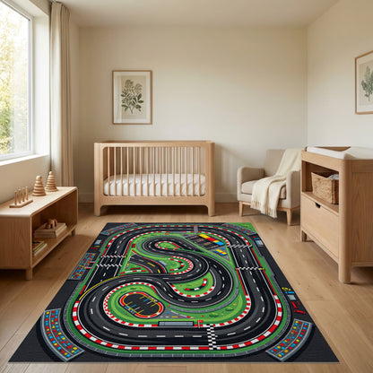 Winding Checkered Racetrack Pattern Rug