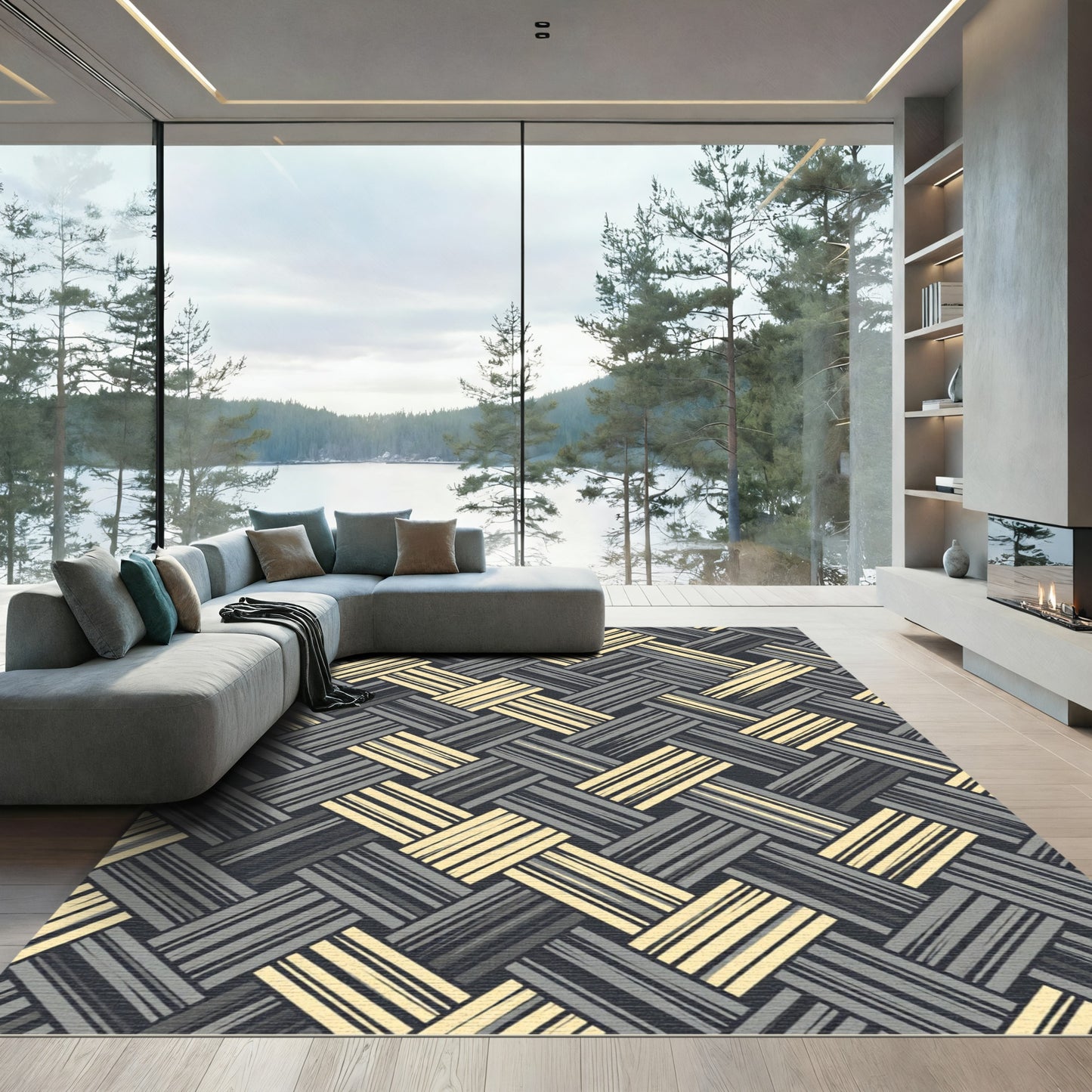 Interlocking Stripe Basketweave Rug