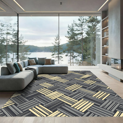 Interlocking Stripe Basketweave Rug