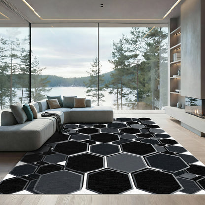 Dark Gray Hexagon Cluster Rug