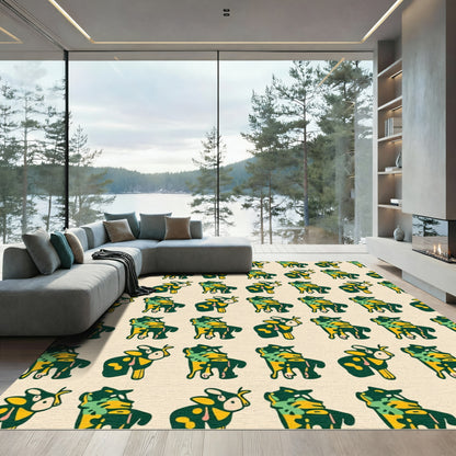 Whimsical Cow Print Green Yellow Rug