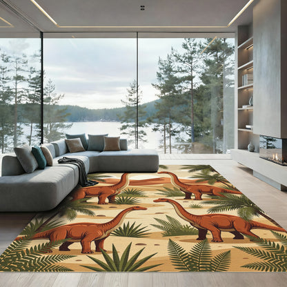 Terracotta Dinosaur Landscape Desert Oasis Rug