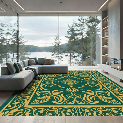 Emerald Gold Floral Scrollwork Arabesque Rug