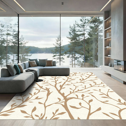 Cream Branch Foliage Silhouette Rug