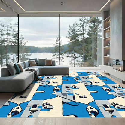 Modern Geometric Blue Puzzle Faces Rug