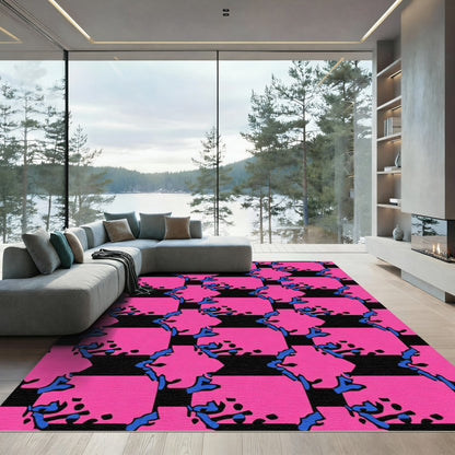 Bold Pink Blue Abstract Square Rug