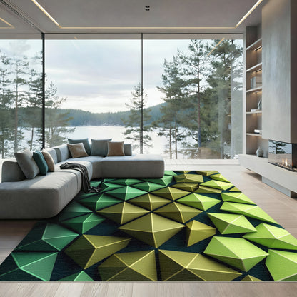 Shades of Green Geometric Facet Rug