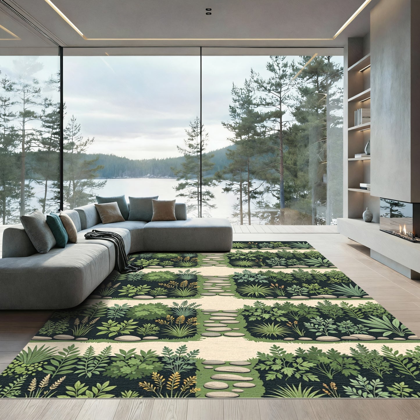 Botanical Forest Path Earthy Green Rug