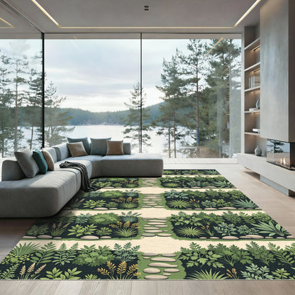 Botanical Forest Path Earthy Green Rug