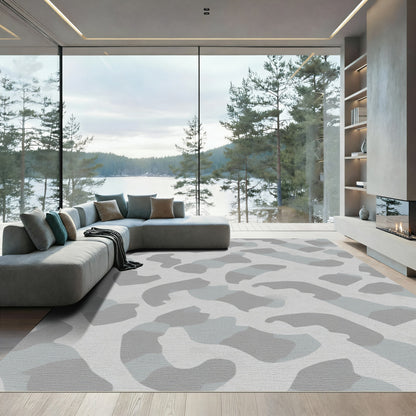 Neutral Gray Abstract Blotches Rug