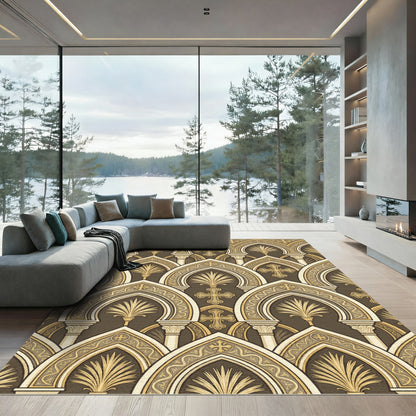 Brown Gold Arabesque Arch Pattern Rug