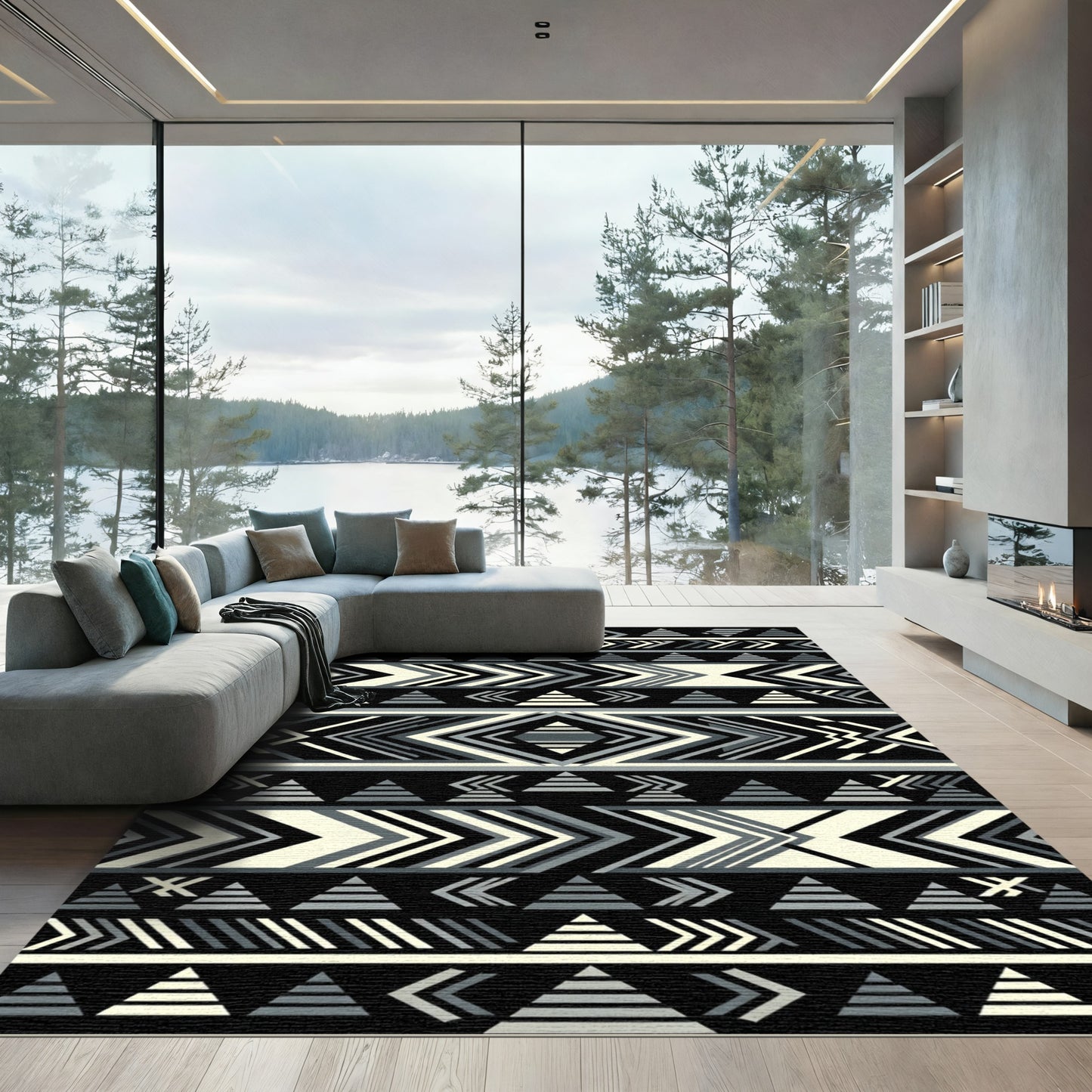 Monochrome Geometric Arrow Triangle Rug