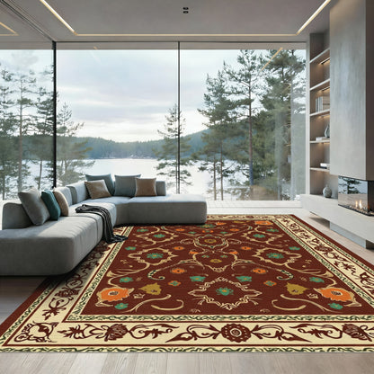 Crimson Ornate Floral Scroll Rug