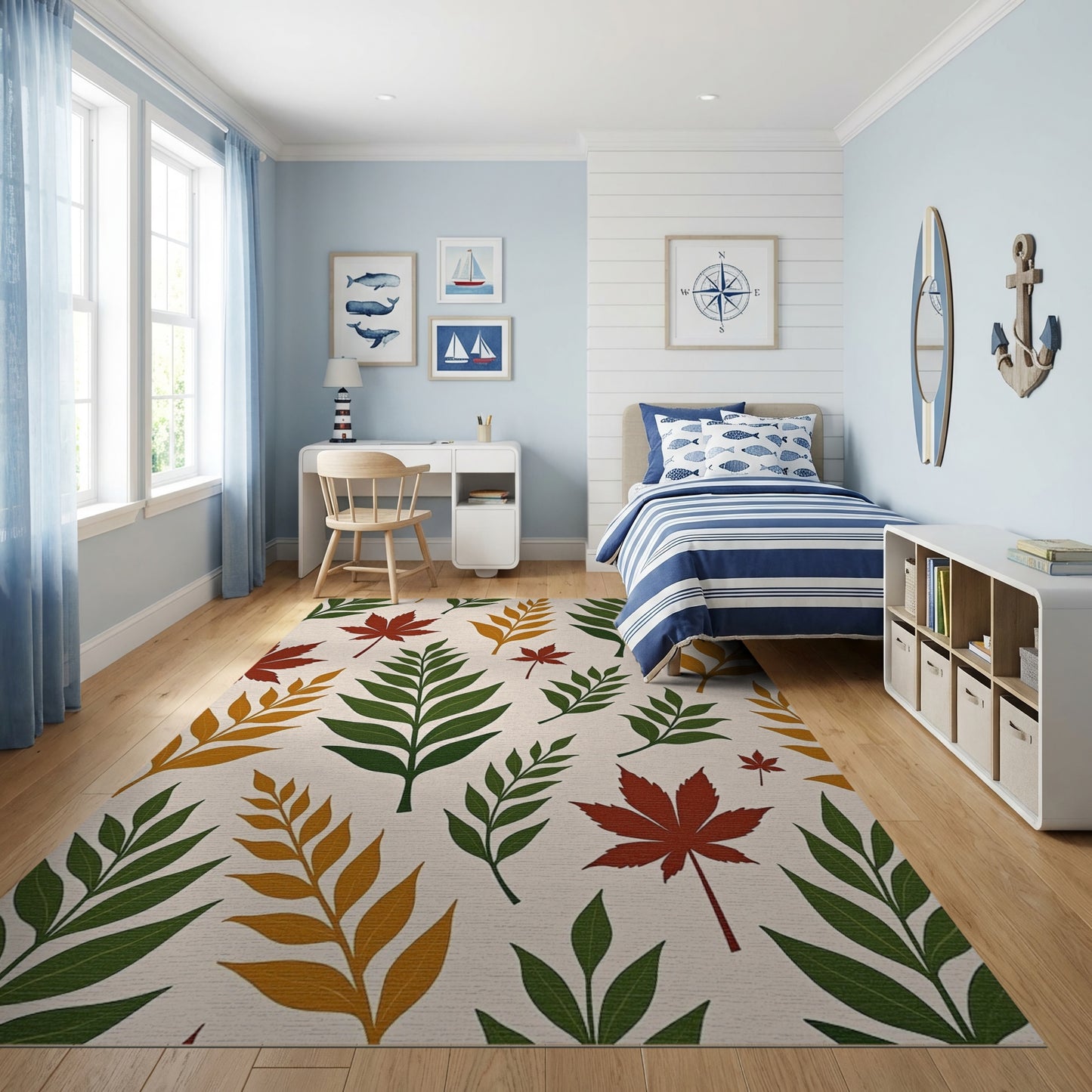 Autumnal Maple Fern Leaf Pattern Rug