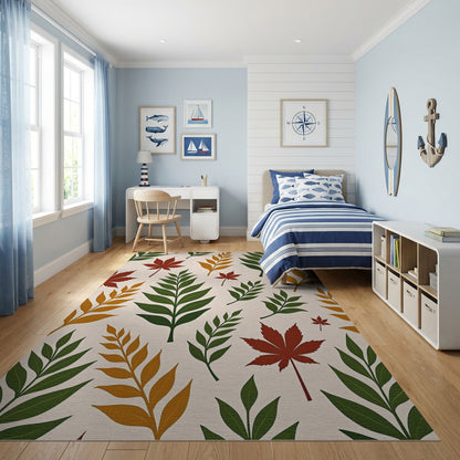 Autumnal Maple Fern Leaf Pattern Rug
