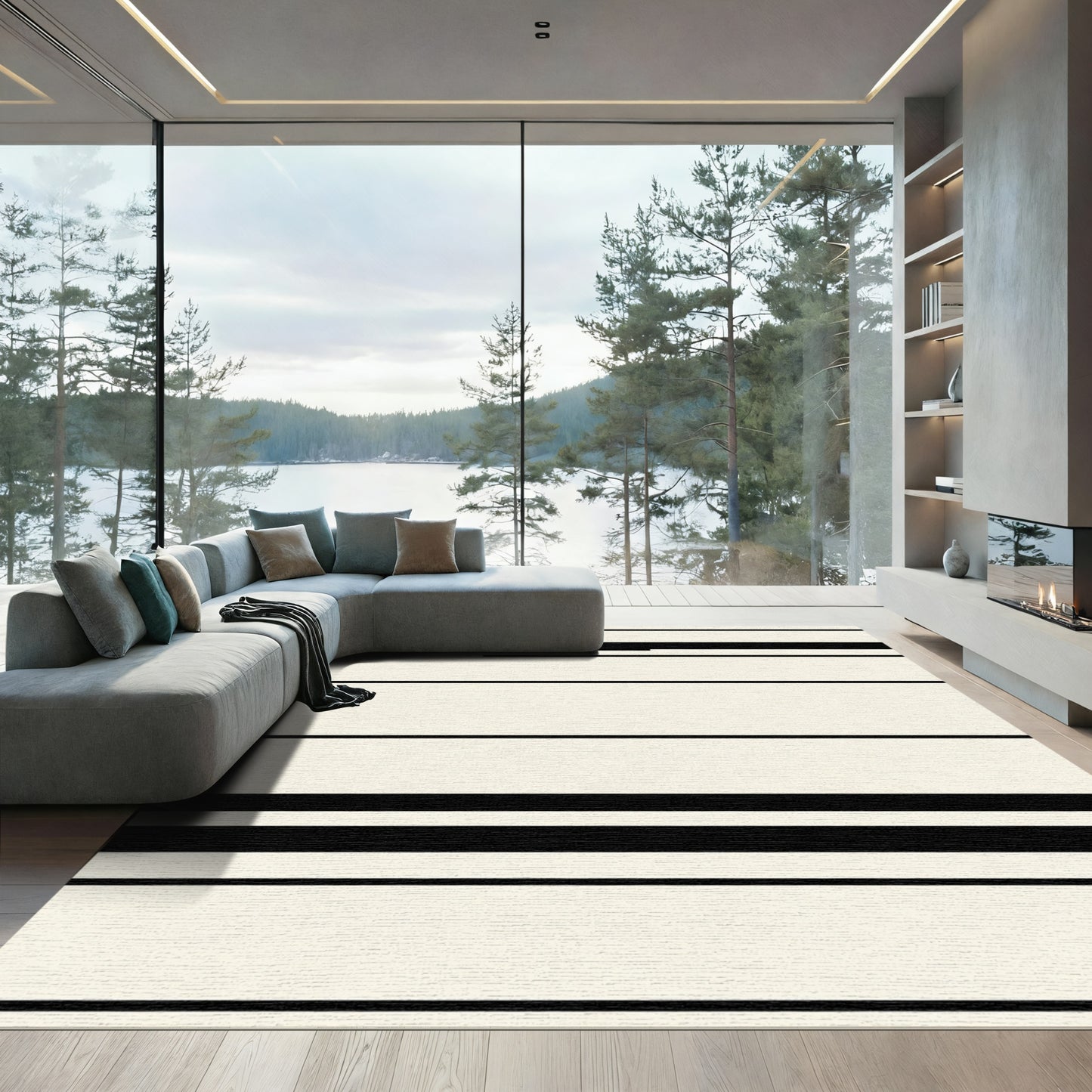Black Bold Stripe Cream Ground Rug