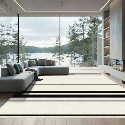 Black Bold Stripe Cream Ground Rug