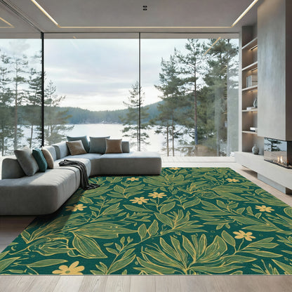 Deep Teal Botanical Floral Arrangement Rug