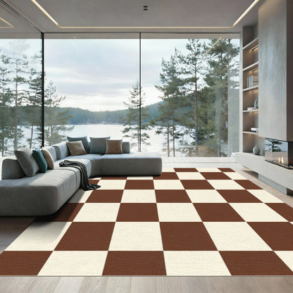Brown Cream Checkerboard Grid Rug