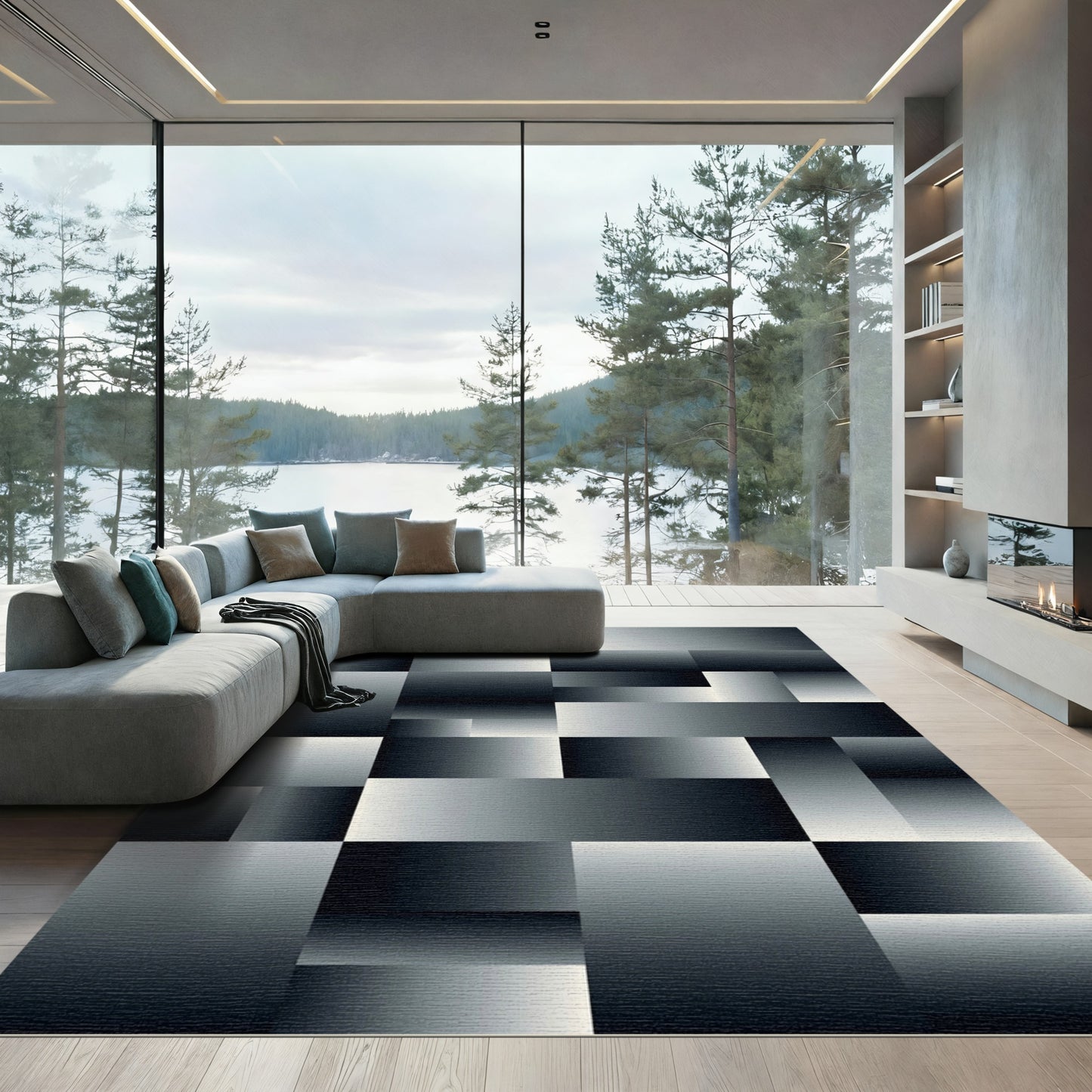 Minimalist Monochromatic Gradient Block Geometric Rug