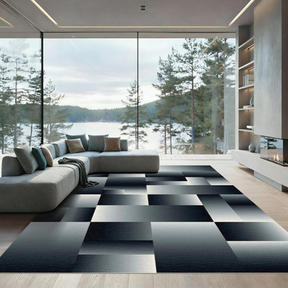 Minimalist Monochromatic Gradient Block Geometric Rug