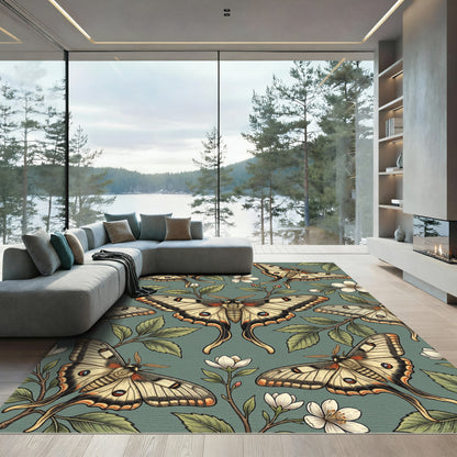 Sage Botanical Luna Moth Nature Garden Rug