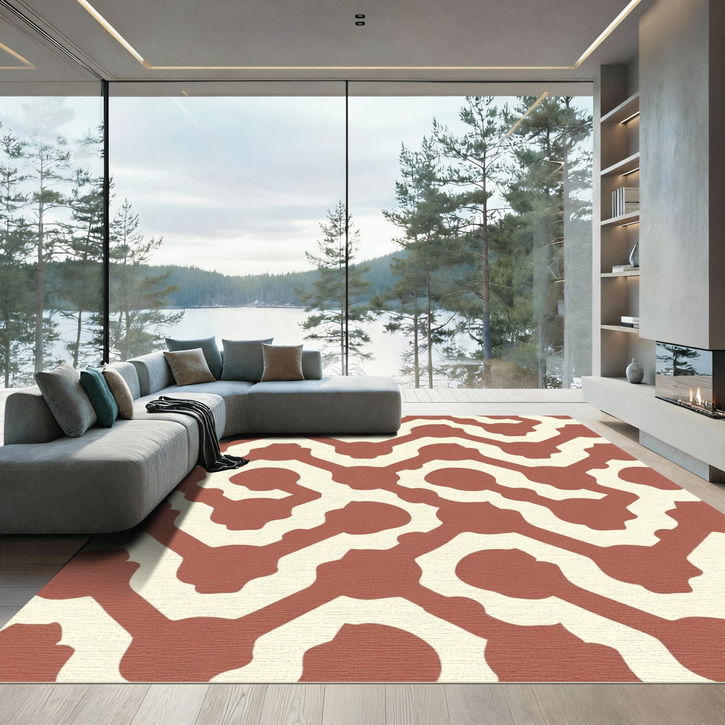 Terra Cotta Abstract Link Maze Rug