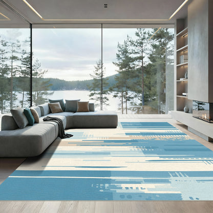 Sandy Blue Contemporary Stripe Rug