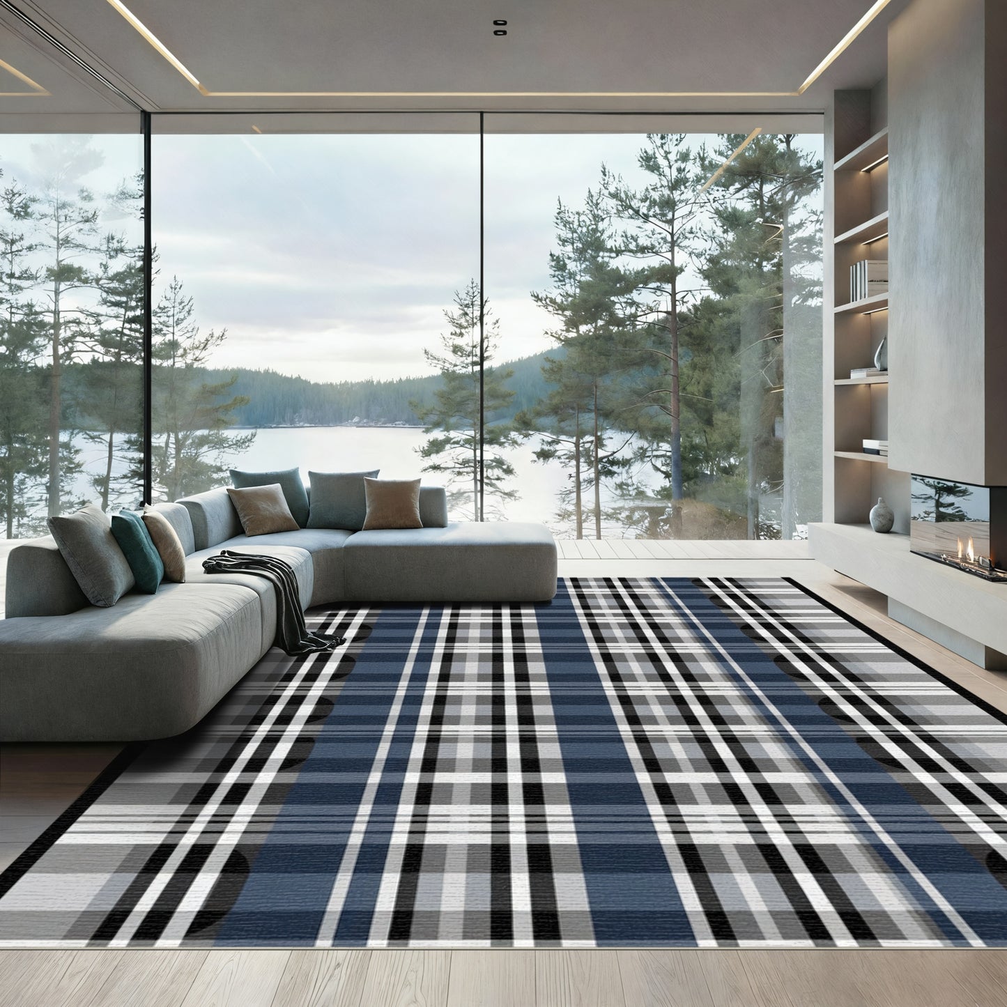 Navajo Blue Plaid Grid Rug