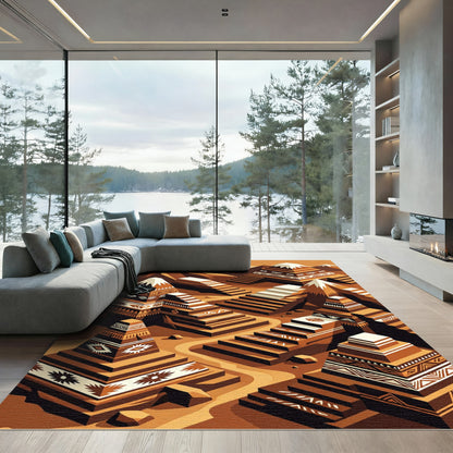 Terracotta Mountain Step Geometric Rug