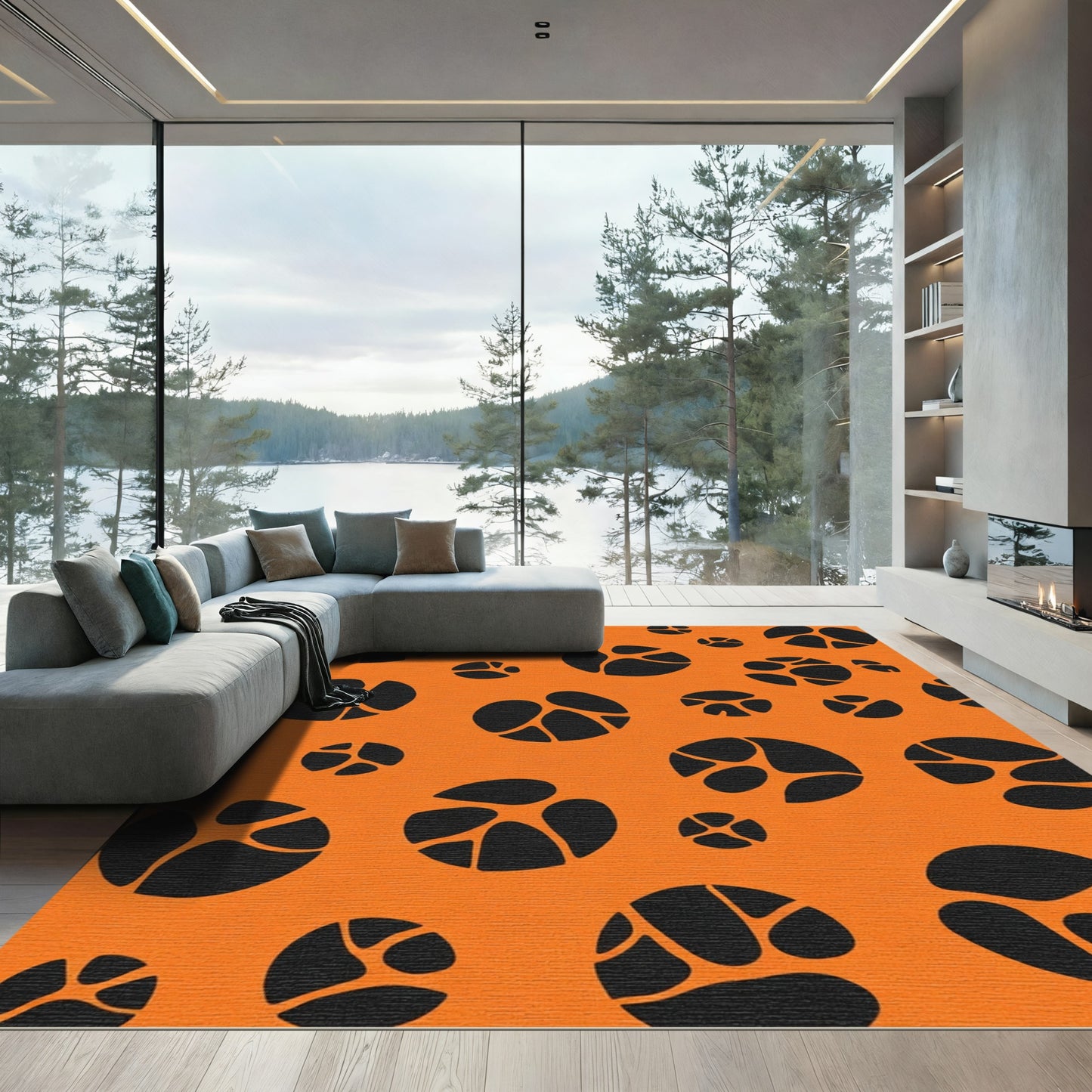 Orange Black Pebble Cluster Rug