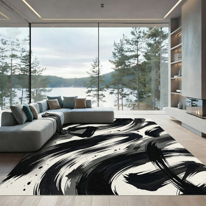 Ink Wash Brushed Abstract Strokes Rug