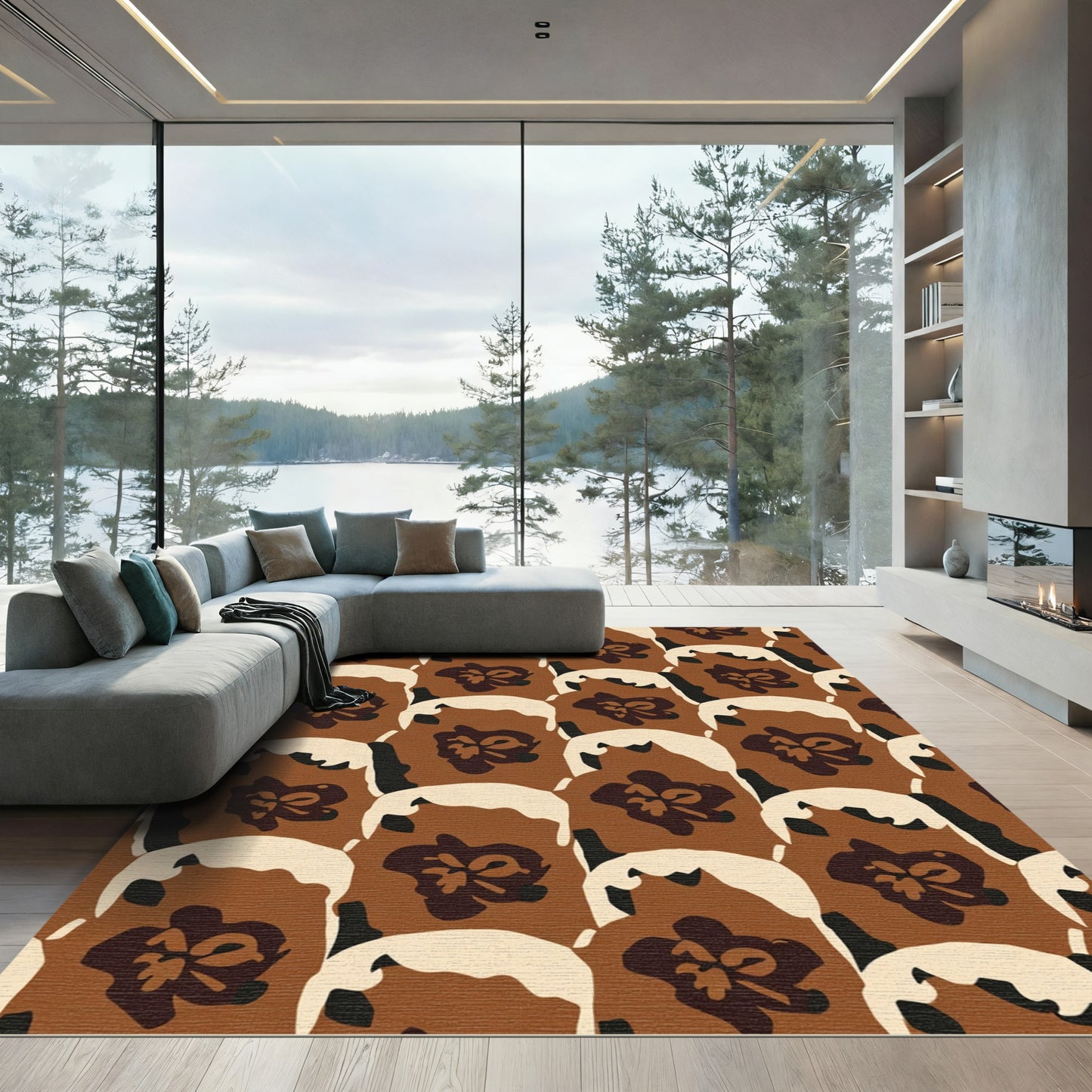 Warm Brown Floral Abstract Rug