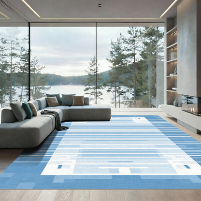 Arctic Blue Horizontal Stripe Frame Rug