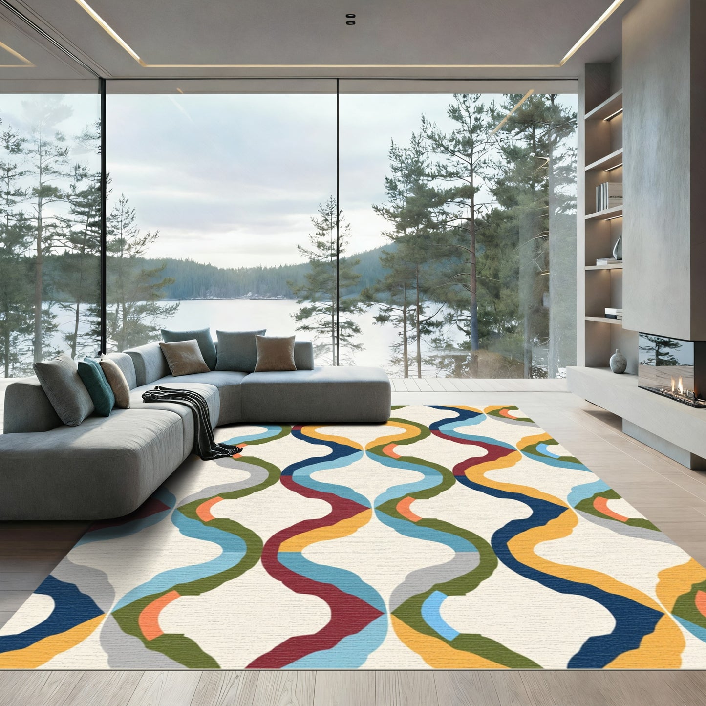 Colorful Abstract Interlocking Curve Rug