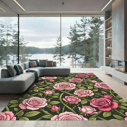Romantic Pink Rose Trellis Garden Rug