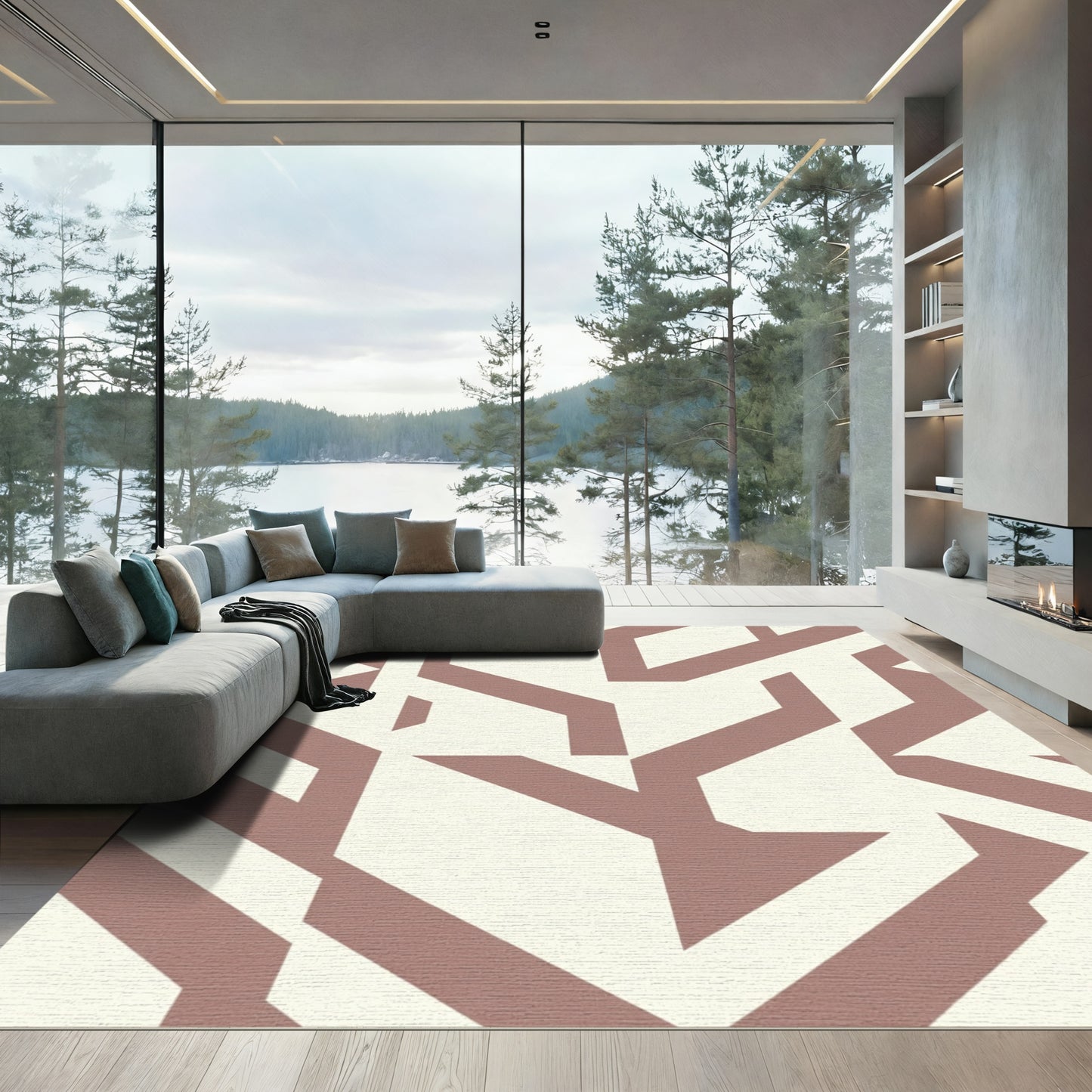 Contemporary Mauve Geometric Shape Rug