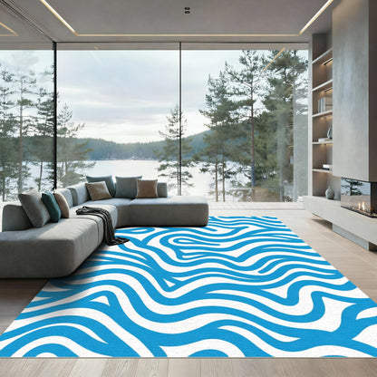 Bright Blue Wavy Lines Rug