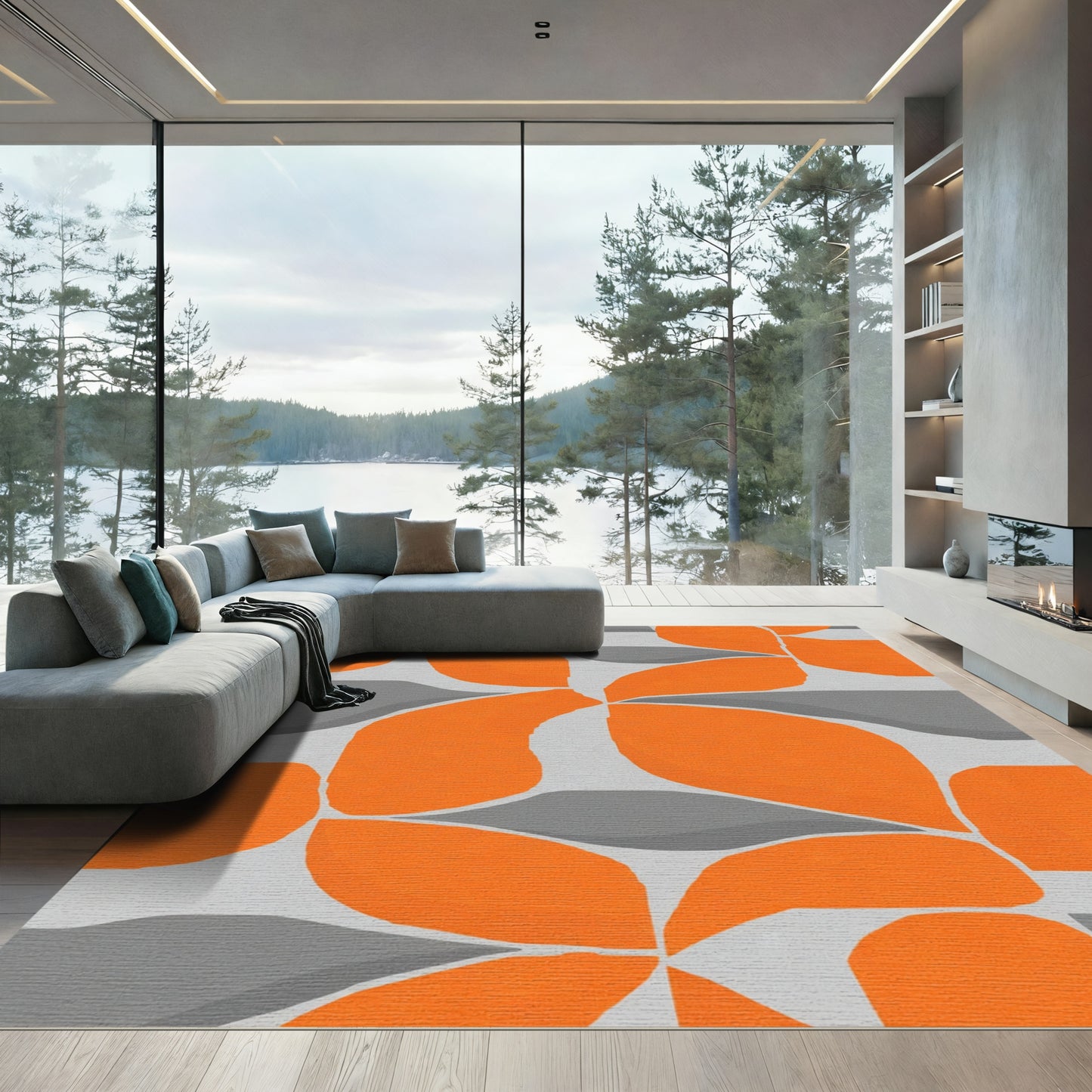 Orange Gray Organic Abstract Rug
