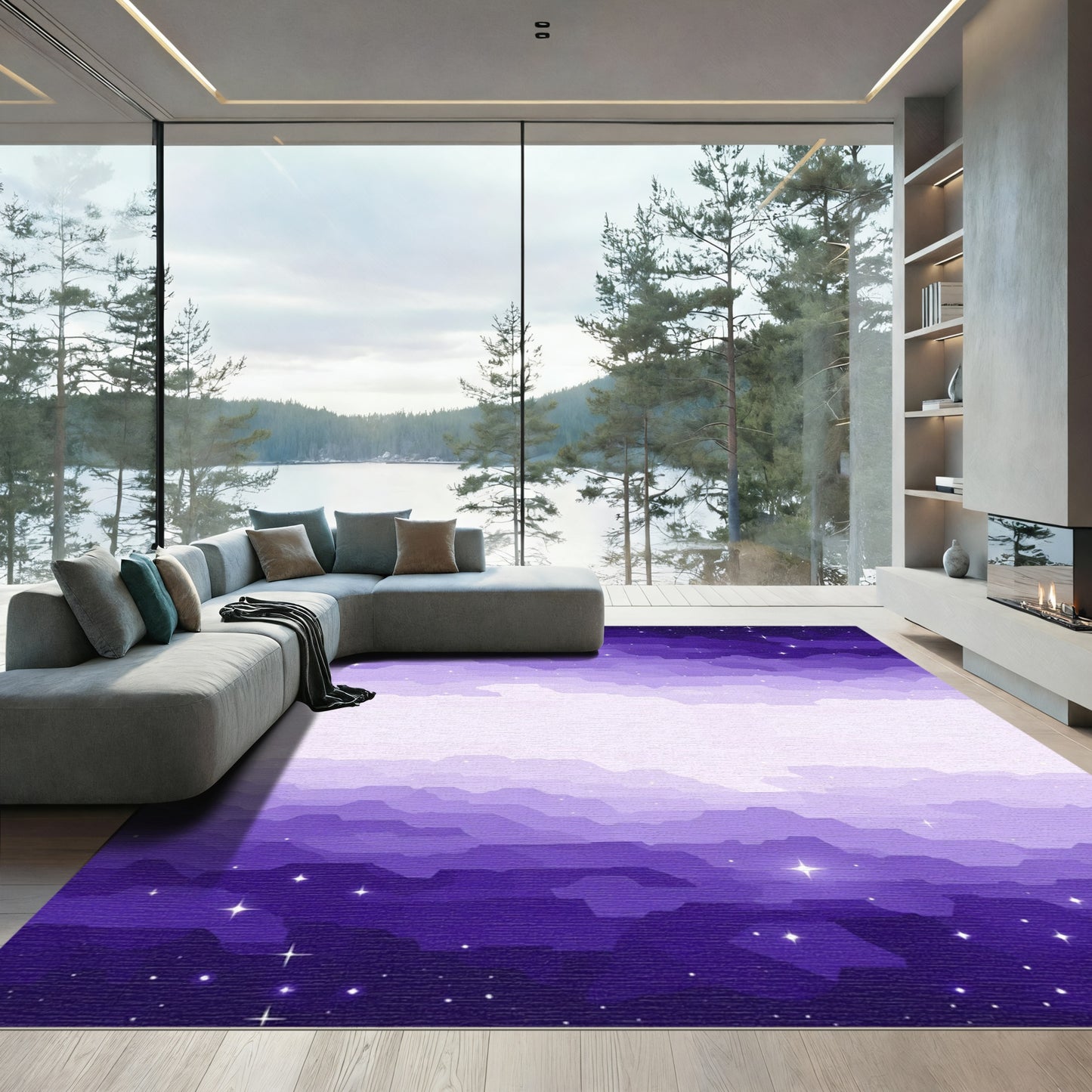 Vibrant Purple Starry Sky Cloud Rug