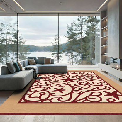 Crimson Floral Vine Scroll Rug