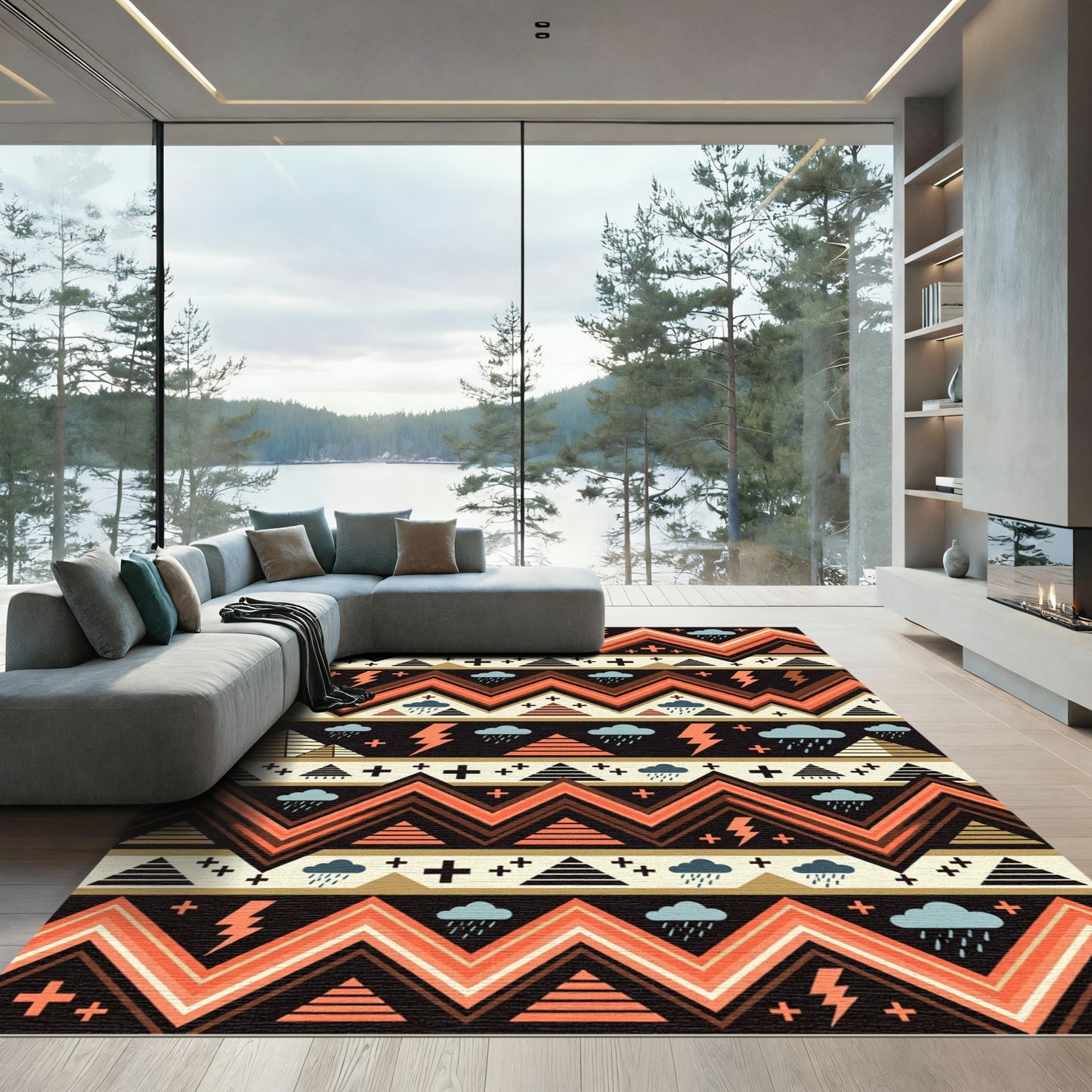 Geometric Abstract Tribal Zigzag Lightning Rug