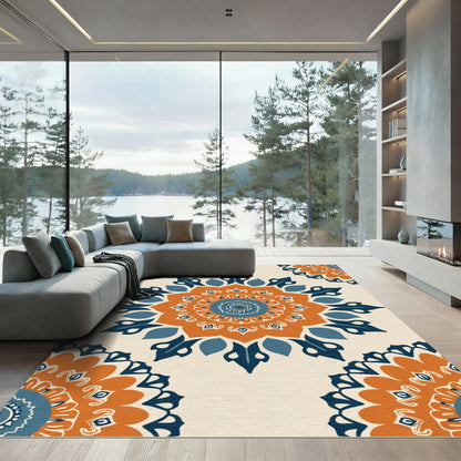 Orange Blue Medallion Folk Art Rug