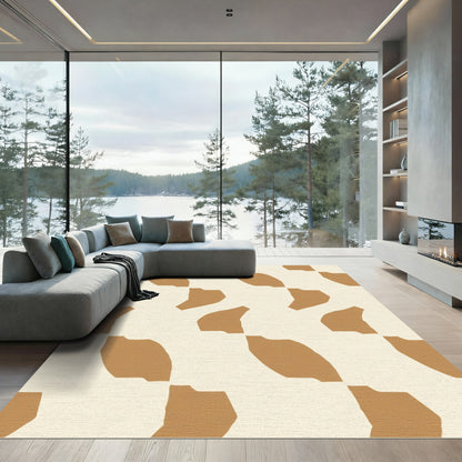 Tan Beige Abstract Organic Shapes Rug