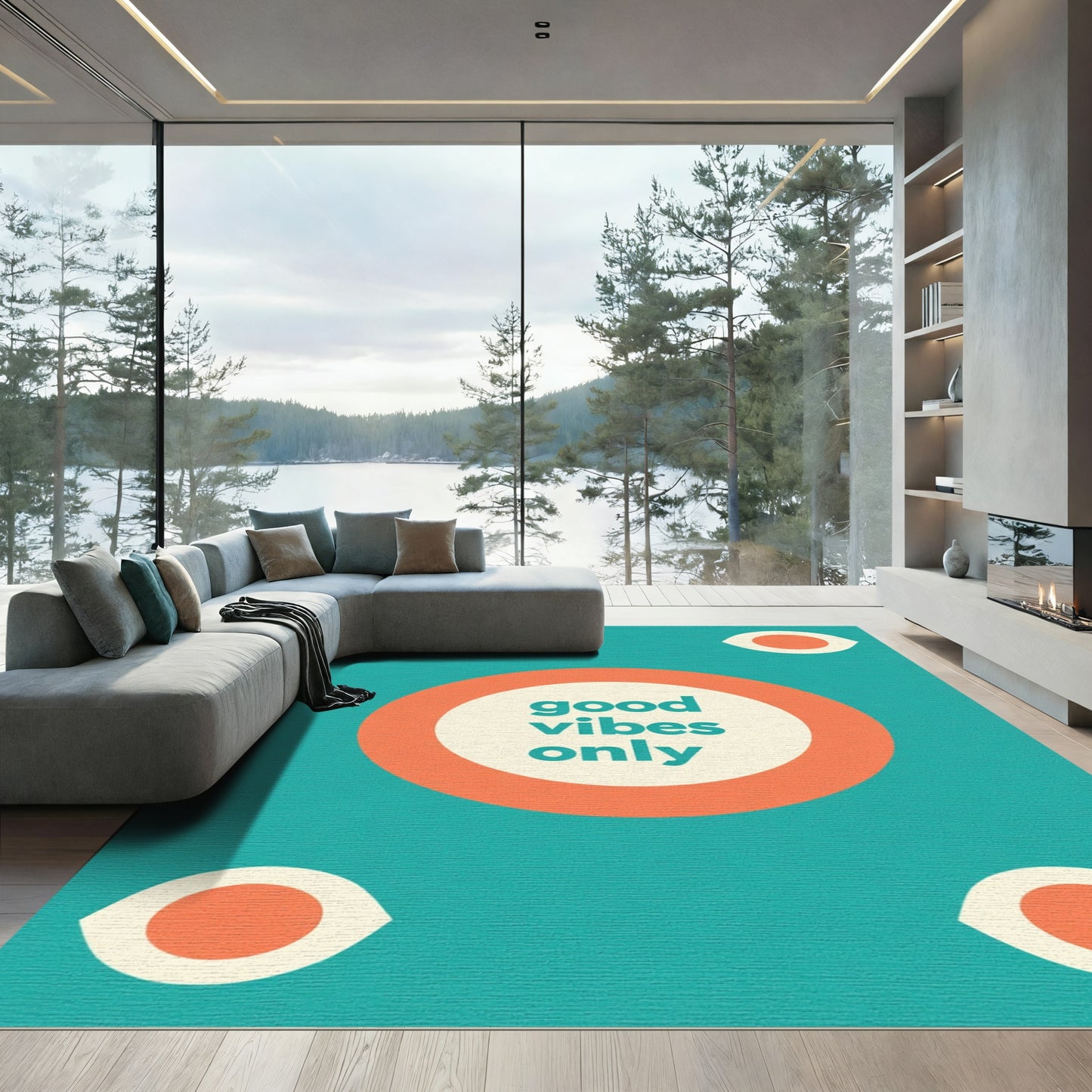 Teal Orange Eye Graphic Rug