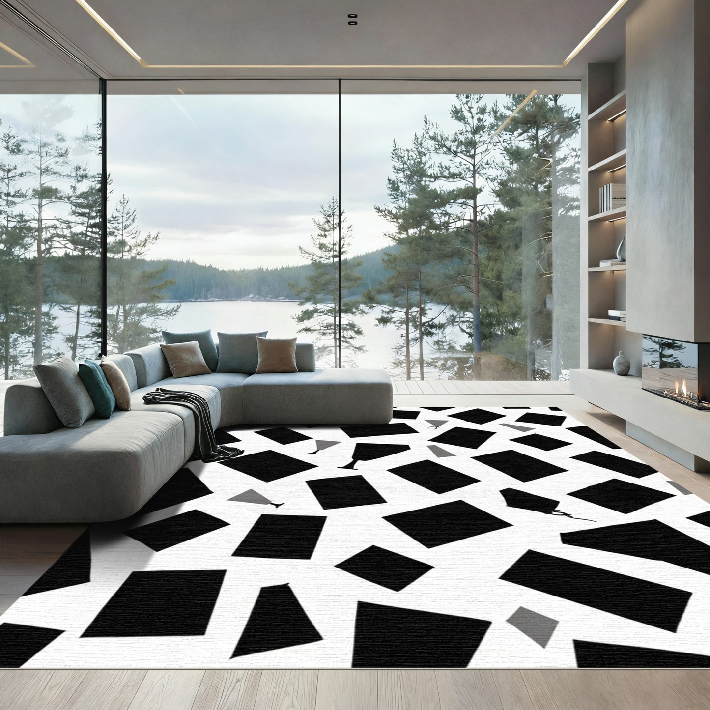 Black White Geometric Cocktail Glasses Rug