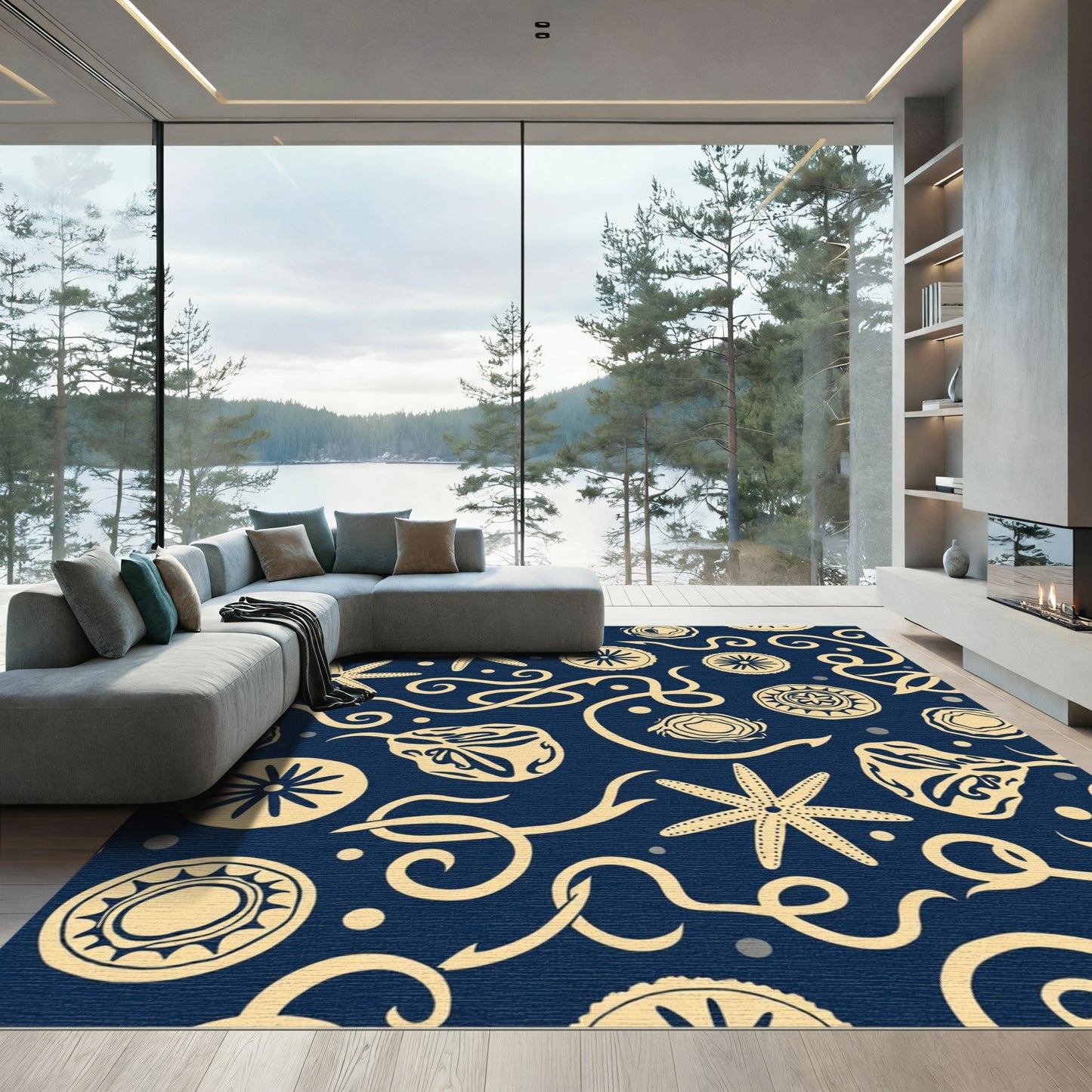 Cream Seafloor Starfish Swirl Rug