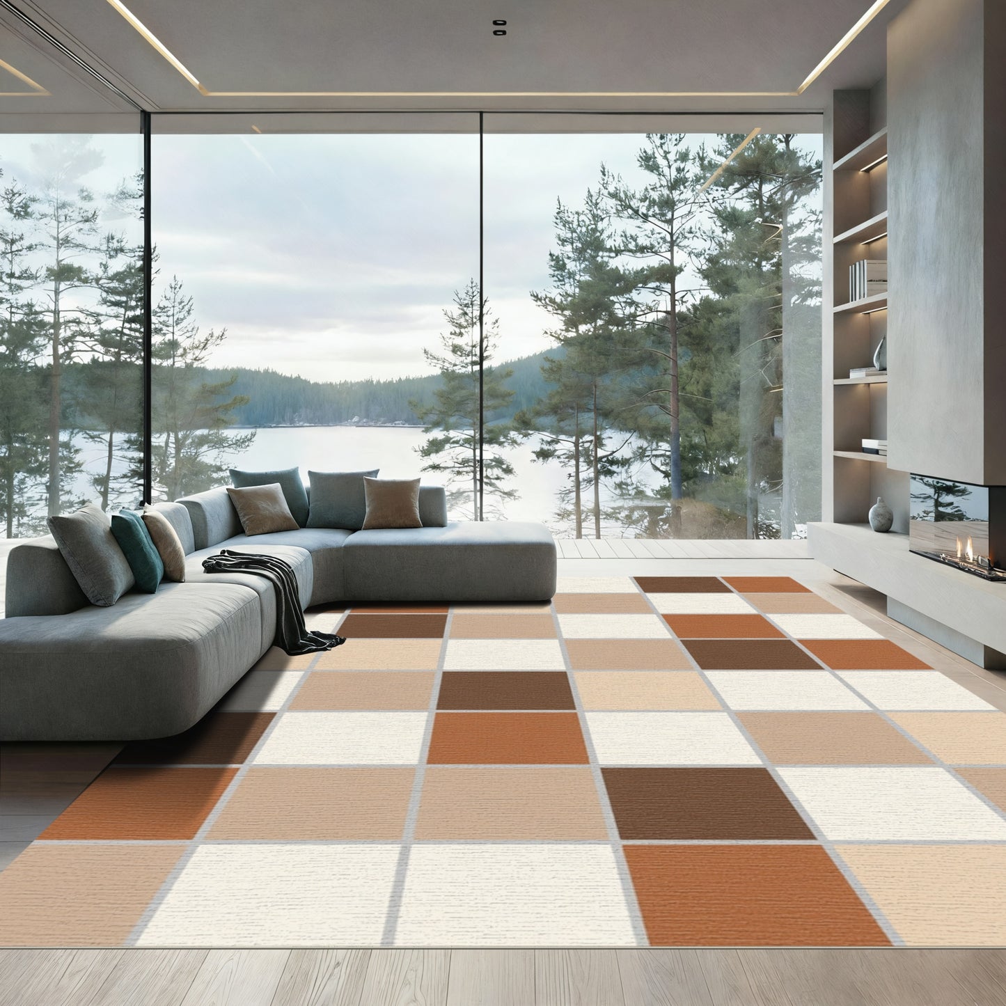 Earthy Tones Checkerboard Quad Rug